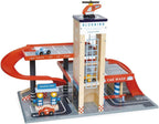 Tender Leaf Toys - Estación de servicio Blue Bird - Garaje clásico de madera y estación de servicio para automóviles y helicópteros con rampas, bombas de gasolina y centro de lavado de autos -