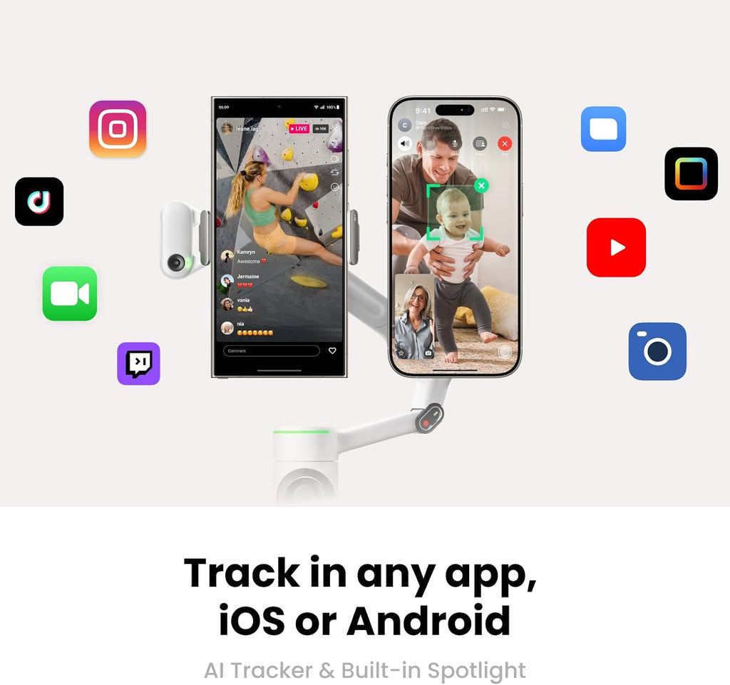 Insta360 Flow 2 Pro AI Tracker Bundle gris – Primer cardán de teléfono AI en la industria con Apple DockKit, seguimiento pionero de 360º panorámica, inclinación libre, trípode incorporado/palo selfie