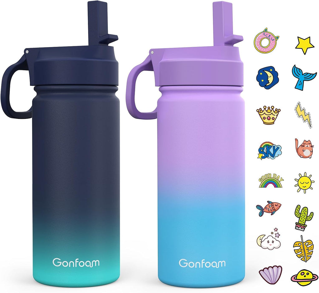 Gonfoam Botella de agua aislada de acero inoxidable para niños de 16 onzas