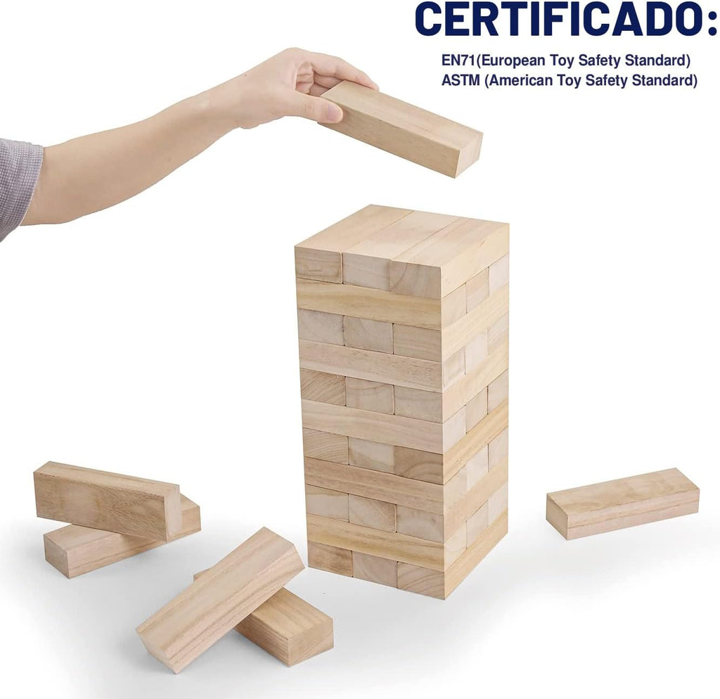 Giant Tumble Tower Game, Large Tumbling Tower Stacking a Over 4 FT 54pcs Wooden Jumbo Blocks para Outside Yard Games con Carry Case Timber Stacking Game Night Toy Gift para Kids Adults Family