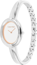 Calvin Klein Reloj de mujer con bisel retorcido - 24mm 2H de cuarzo - Brazalete ajustable de acero inoxidable - Resistente al agua hasta 30 metros – Moda premium para todas las ocasiones - Regalo para