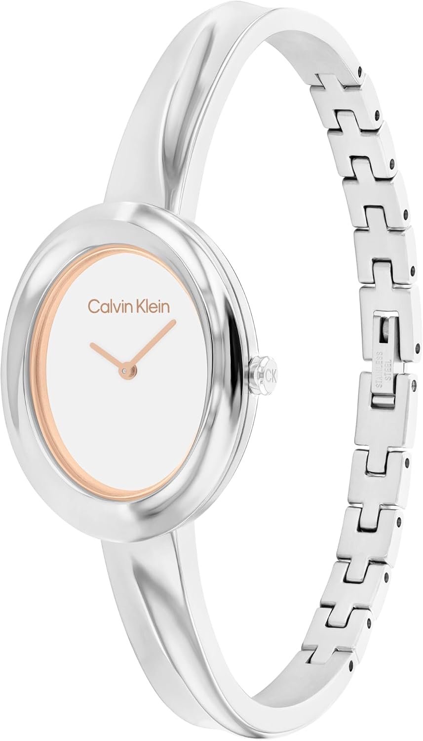 Calvin Klein Reloj de mujer con bisel retorcido - 24mm 2H de cuarzo - Brazalete ajustable de acero inoxidable - Resistente al agua hasta 30 metros – Moda premium para todas las ocasiones - Regalo para
