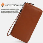 Bveyzi Cartera de piel con bloqueo RFID para mujer, con cremallera alrededor del teléfono, embrague de gran capacidad, bolso de viaje para mujer