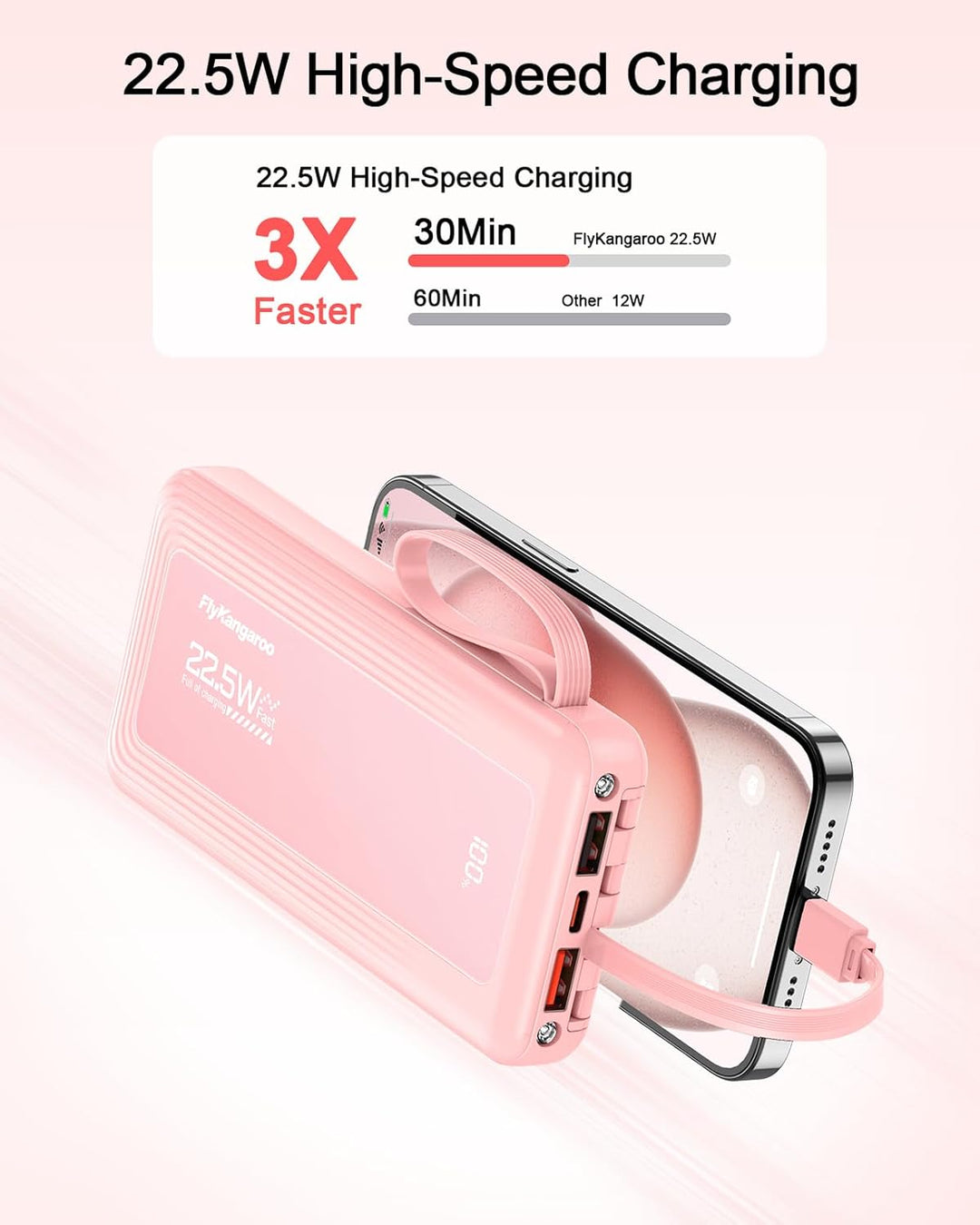 FlyKangaroo - Cargador portátil con cables integrados, batería exte...