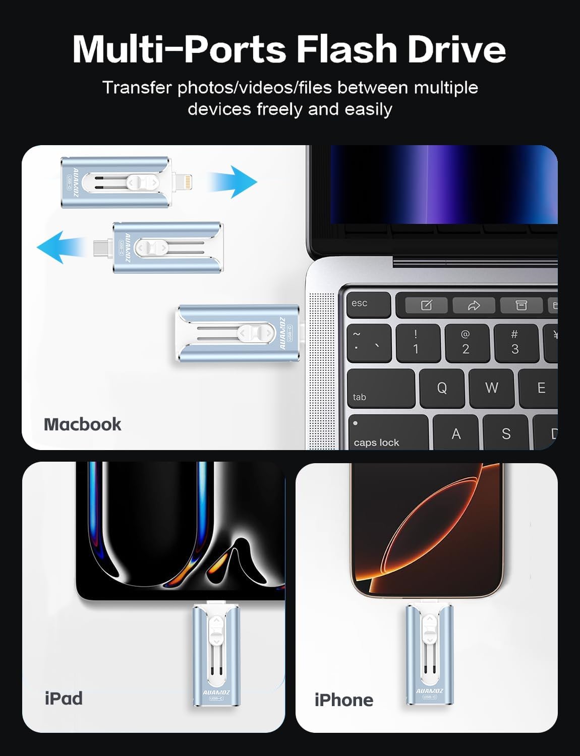 AUAMOZ Mini unidad flash de doble interfaz de 256 GB, memoria portá...
