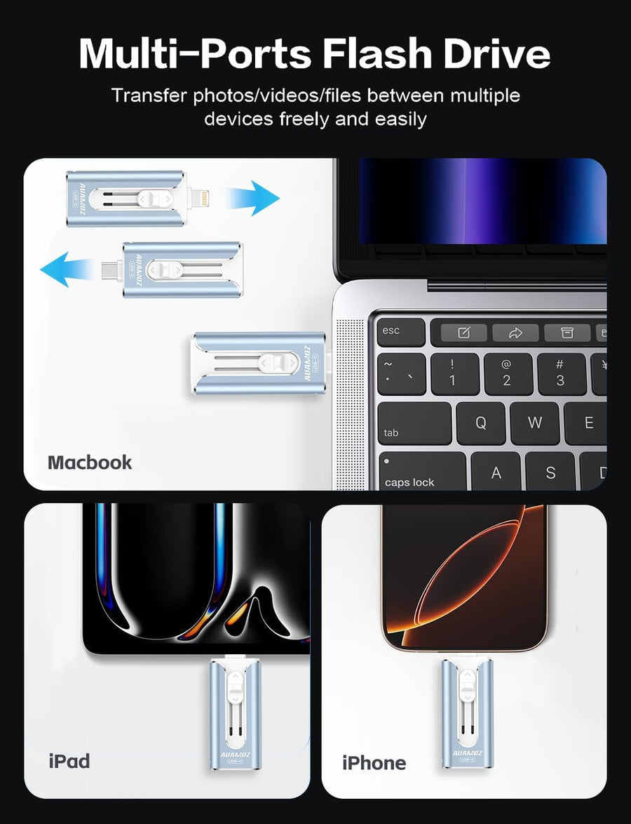 AUAMOZ Mini unidad flash de doble interfaz de 256 GB, memoria portá...