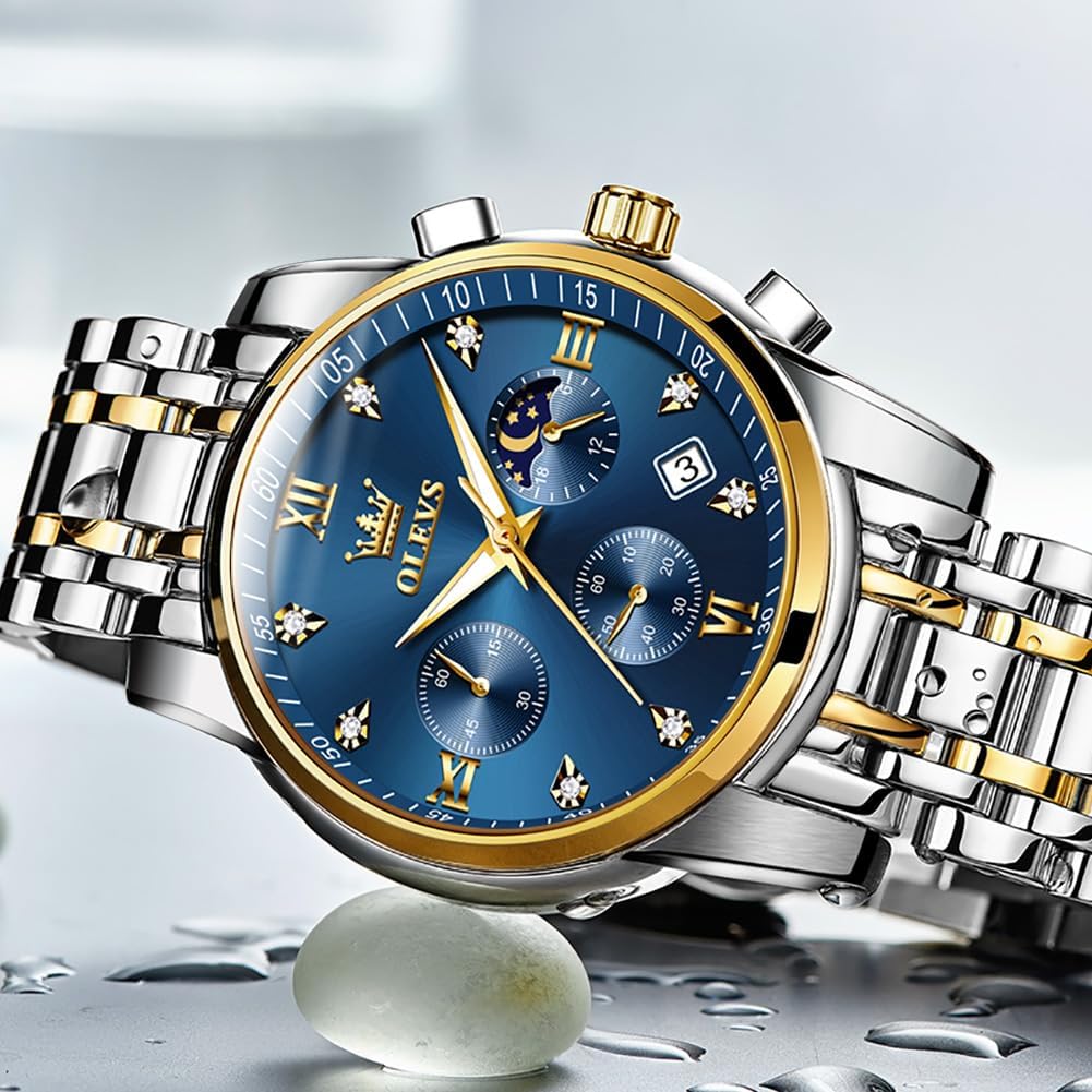OLEVS Reloj para Hombre Diamante Negocios Vestimenta Analógico Acero Inoxidable a Prueba de Agua Lúmina Fecha Dos Tonos Lujo Casual de Muñeca