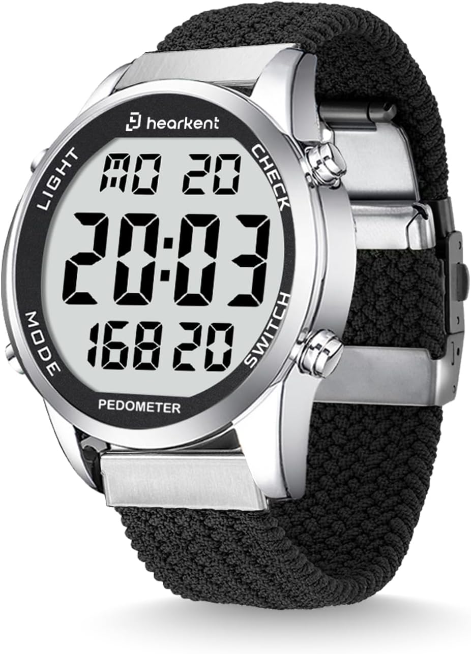 Hearkent Reloj podómetro para mujeres para caminar, pasos y millas - Contador de pasos para calorías, impermeable 30M - Retroiluminación EL - Cuenta regresiva - Cronómetro - Rastreador de pasos sin