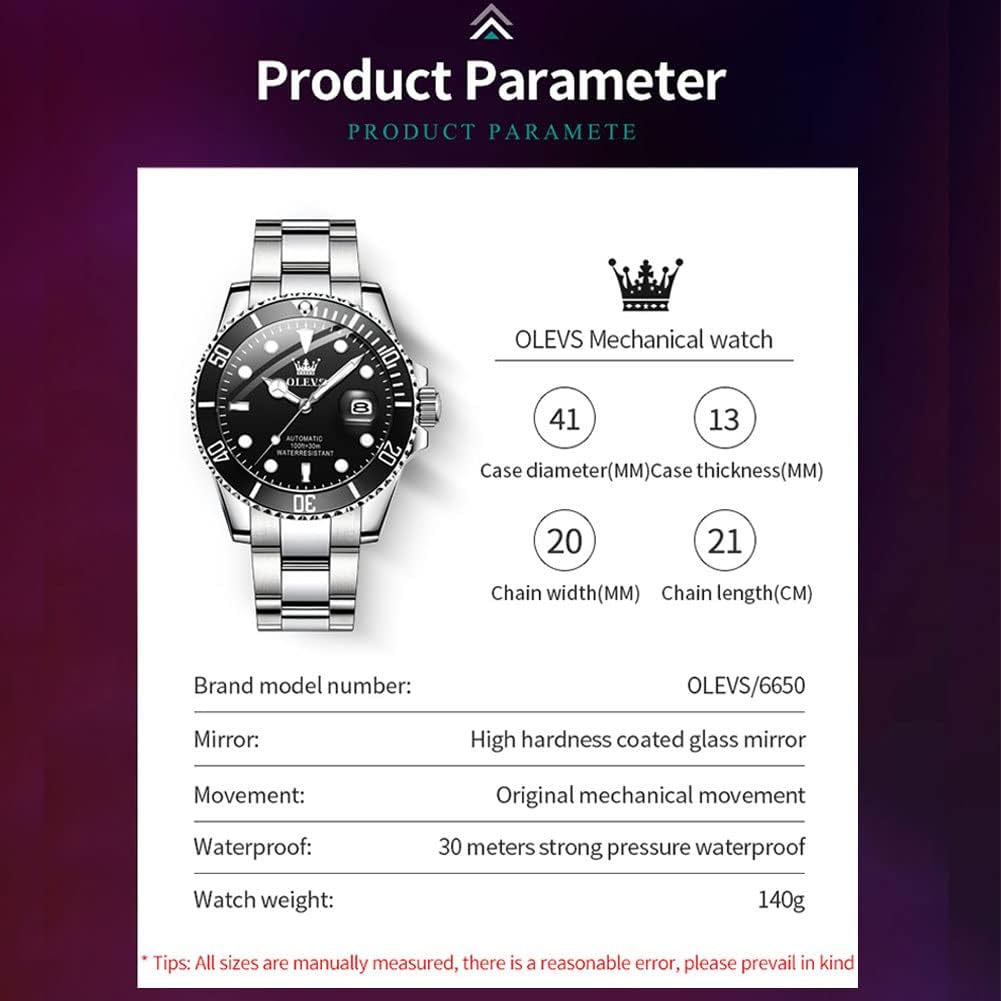 OLEVS Reloj Automático Mecánico para Hombre de Lujo, Recia Carga Automática