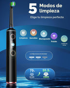 Cepillo de dientes eléctrico giratorio para adultos, cepillo de dientes eléctrico recargable, 5 modos de limpieza, temporizador inteligente de 2 minutos, incluye 8 cabezales de cepillo de