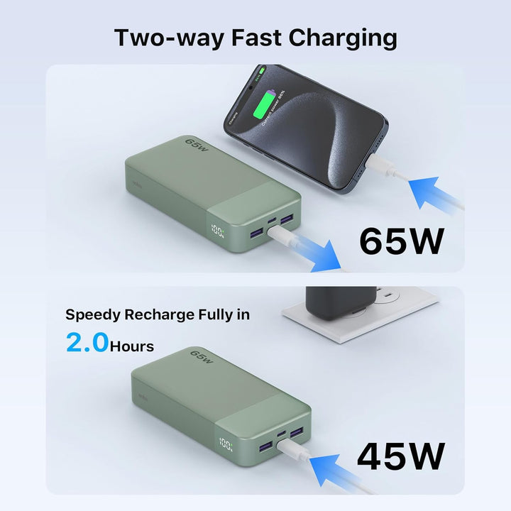 NOBIS Paquete de baterías de 20000 mAh, banco de energía de 65 W, c...