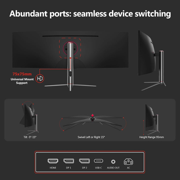 Z-Edge 5K Monitor curvado para juegos de 49 pulgadas, computadora u...
