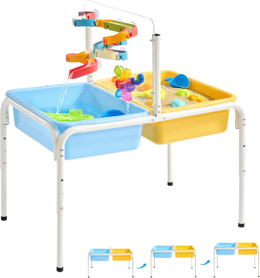 FUNLIO Mesa de agua para niños pequeños, mesa de agua y arena ajustable para niños de 3 a 6 años, mesa sensorial 4 en 1 para niños pequeños con 2 contenedores de almacenamiento, tablero acrílico y 16 piezas de accesorios, juego en interiores y exteriores