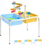 FUNLIO Mesa de agua para niños pequeños, mesa de agua y arena ajustable para niños de 3 a 6 años, mesa sensorial 4 en 1 para niños pequeños con 2 contenedores de almacenamiento, tablero acrílico y 16 piezas de accesorios, juego en interiores y exteriores
