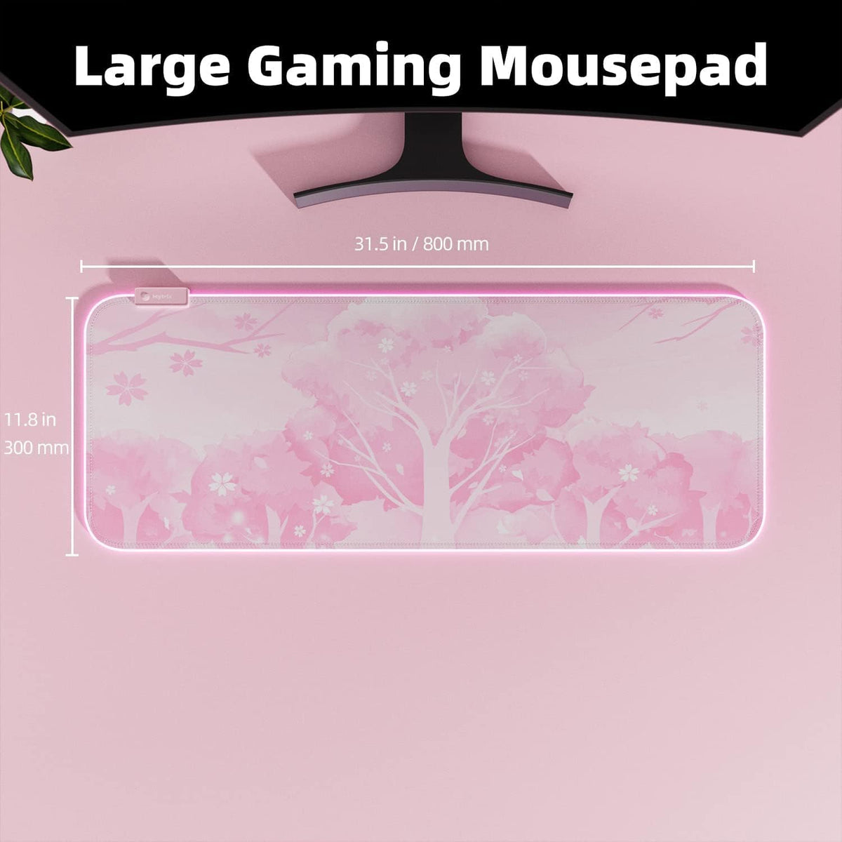 Alfombrilla de mouse para juegos LED RGB rosa, almohadilla brillante de 14 modos, alfombrilla de mouse extragrande para juegos, goma impermeable antideslizante, linda alfombrilla Sakura extendida para teclado grande y alfombrilla de mouse para jugadores
