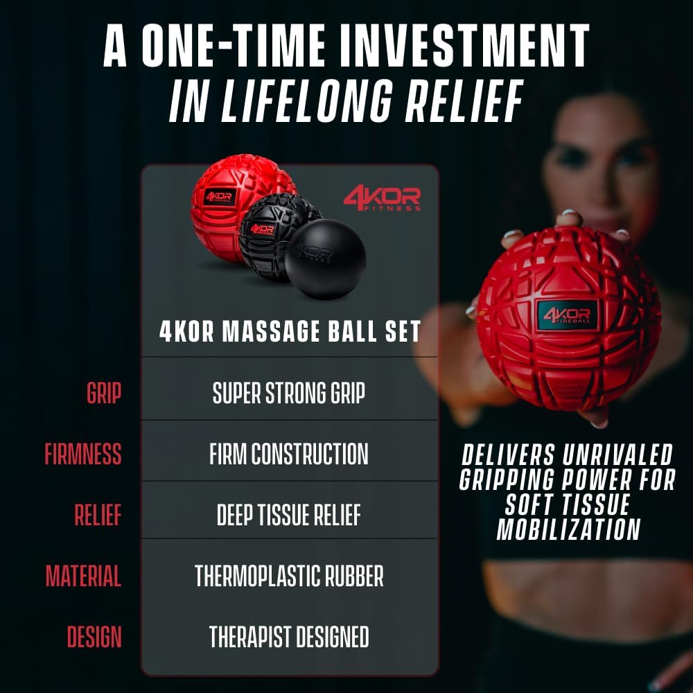 Bolas de masaje 4KOR para terapia de punto de activación - Bola de liberación miofascial - Alivio muscular para espalda, cuello, hombro, dolor de pies - Bolas de masaje fitness para movilidad - Bola