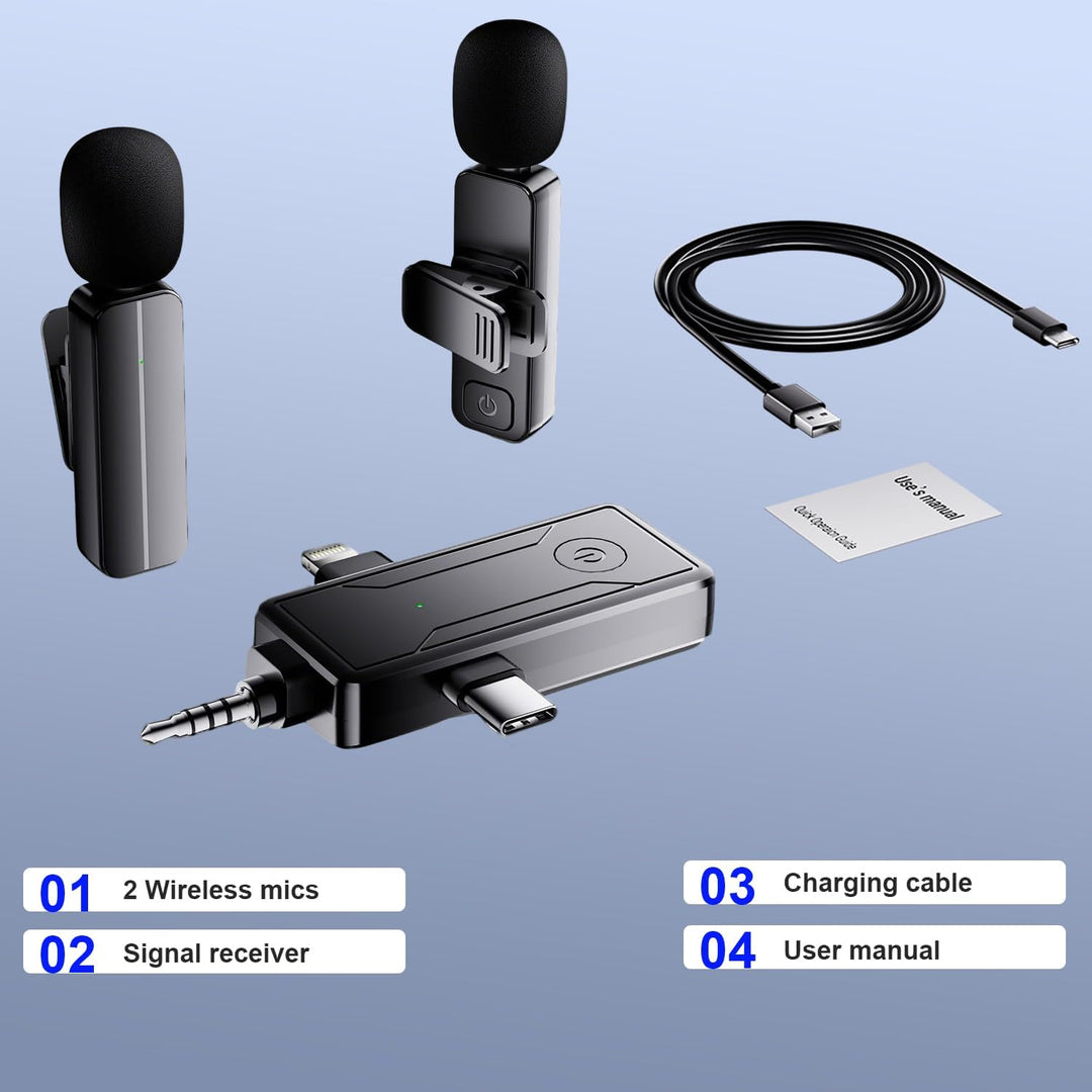 Paquete de 2 mini micrófonos inalámbricos de solapa Lavalier para i...