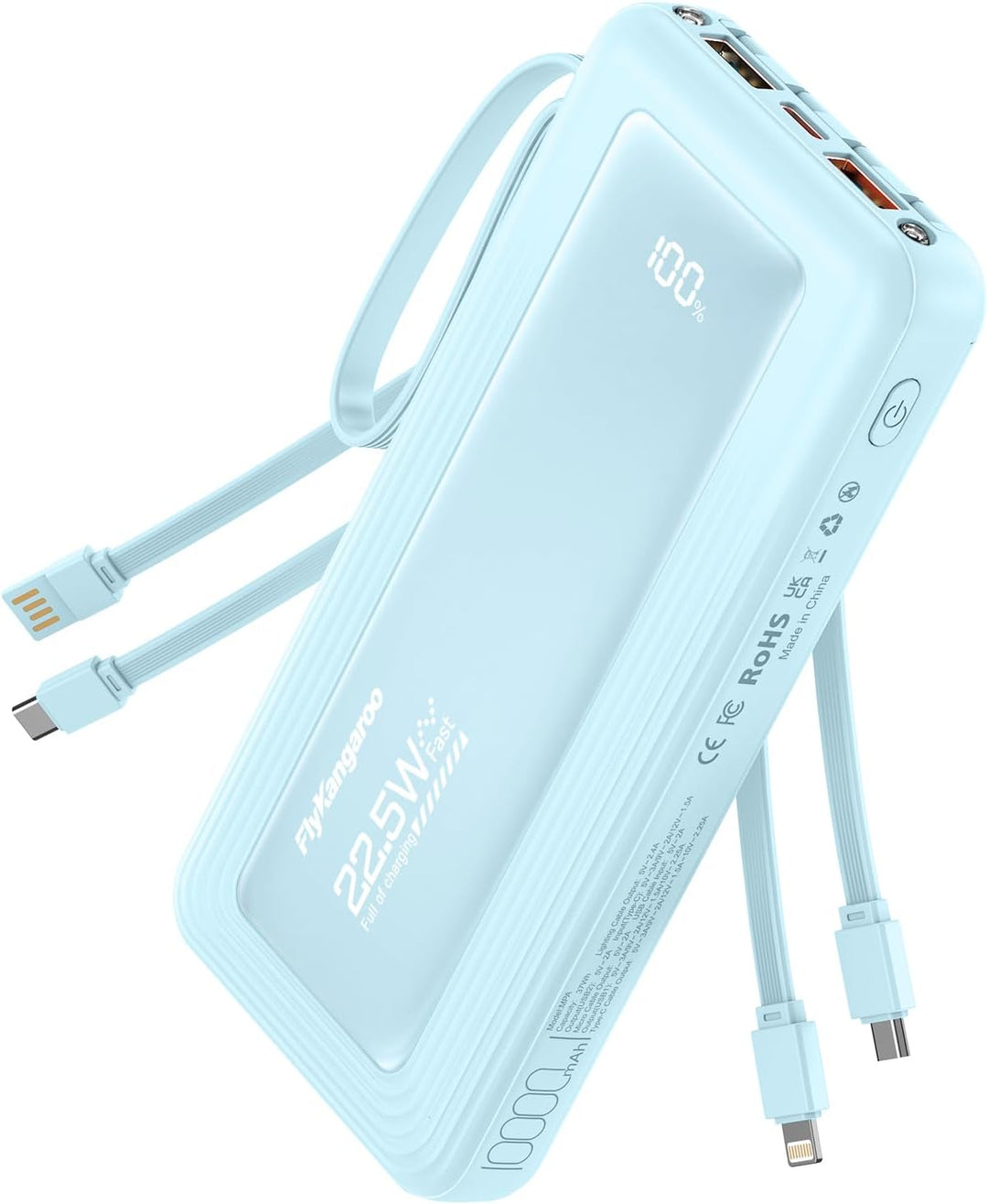 FlyKangaroo - Cargador portátil con cables integrados, batería de 1...