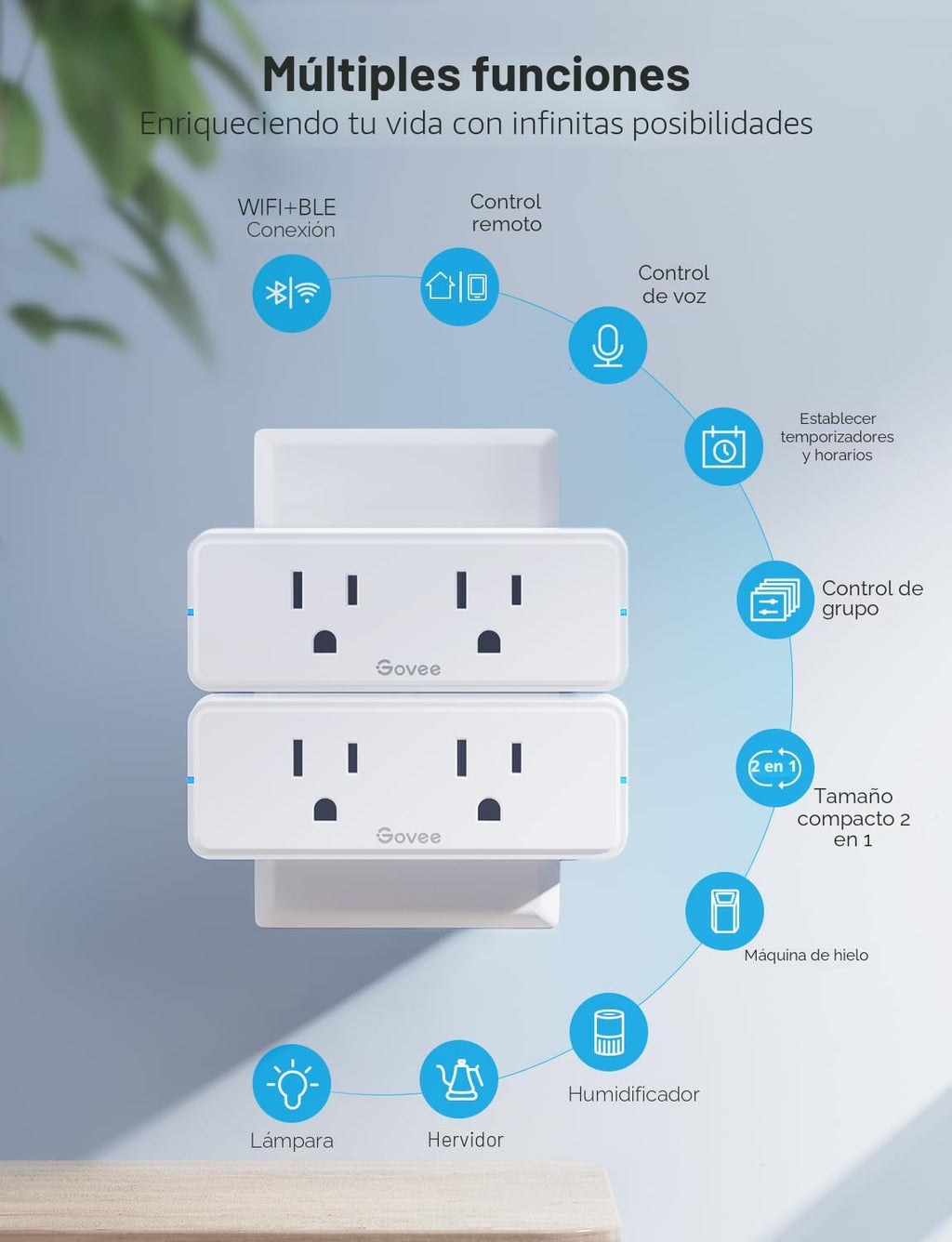 Govee Dual Smart Plug 4 Pack, 15A WiFi Bluetooth Outlet, 2-en-1 Design