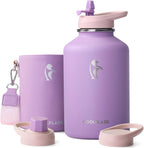 Coolflask - Funda de piel sintética aislada para botella de agua, 64 onzas, color lila y morado