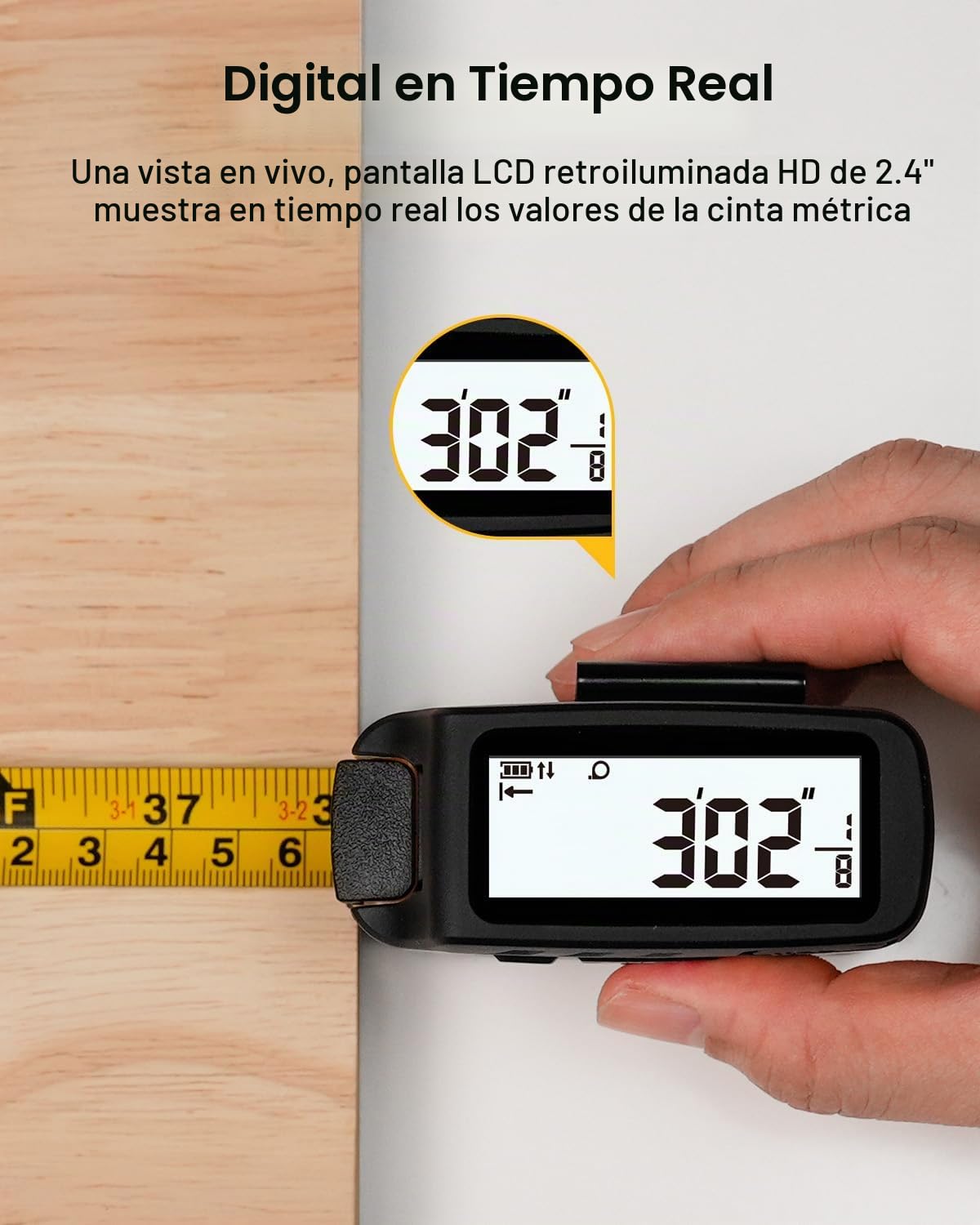 ACPOTEL - Cinta métrica digital de 16 pies, pantalla LCD, 6 unidades