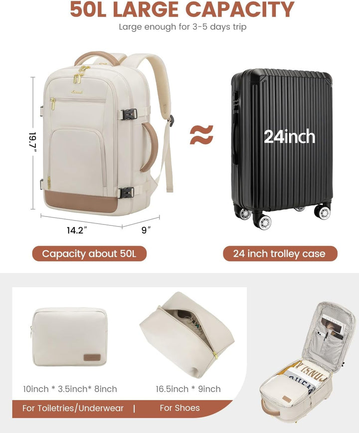 LOVEVOOK Mochila de viaje para mujer y hombre, Beige-caqui, Mochila...