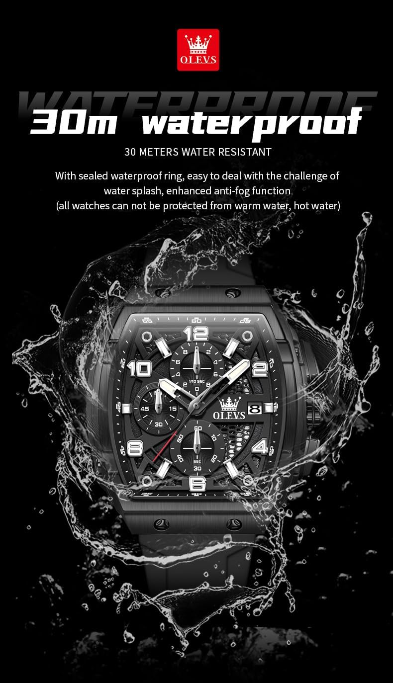 OLEVS Reloj Cuadrado para Hombres Grande Resistente al Agua Multifuncional Reloj Casual para Hombres de Negocios