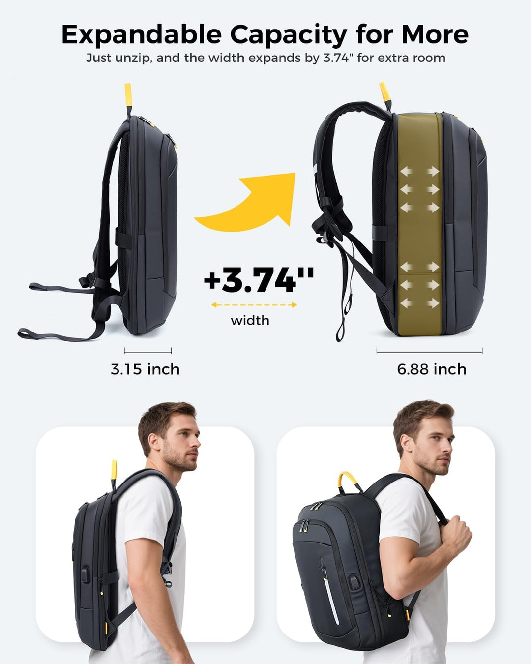 Lekespring Mochila delgada para laptop para hombre, Negro, 17,3 pul...