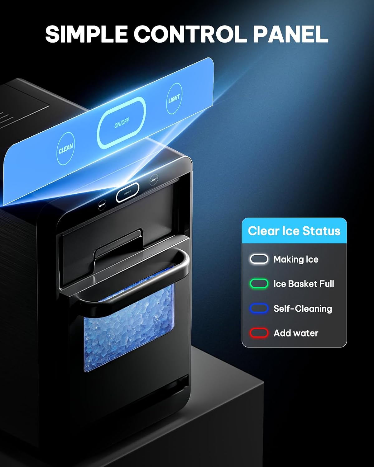 Silonn Nugget Ice Maker - Máquina de hielo triturado/guijarro de 44 libras/24 horas, tanque de agua frontal extraíble y cesta extraíble, acabado de acero inoxidable para cocina del hogar