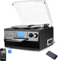 Tocadiscos Bluetooth 10 en 1 con altavoz incorporado, reproductor de discos de vinilo, casete de CD y radio FM, AUX en USB grabación MP3 conector de auriculares, sistema estéreo compacto para