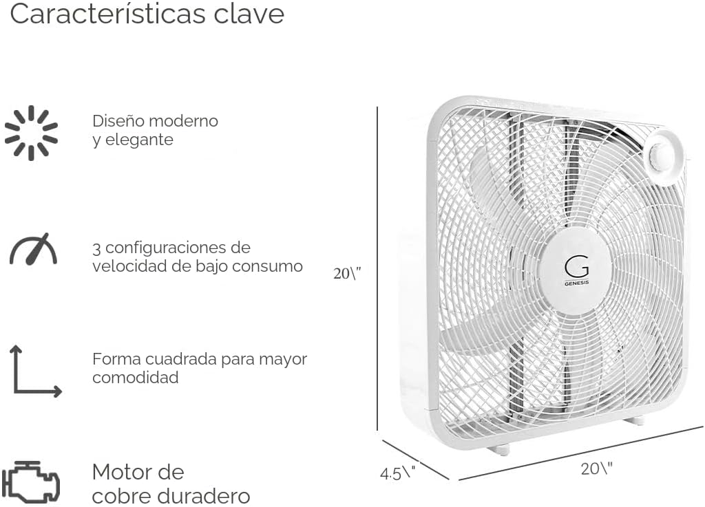Genesis Ventilador de caja de 20 pulgadas, 3 ajustes, tecnología de...
