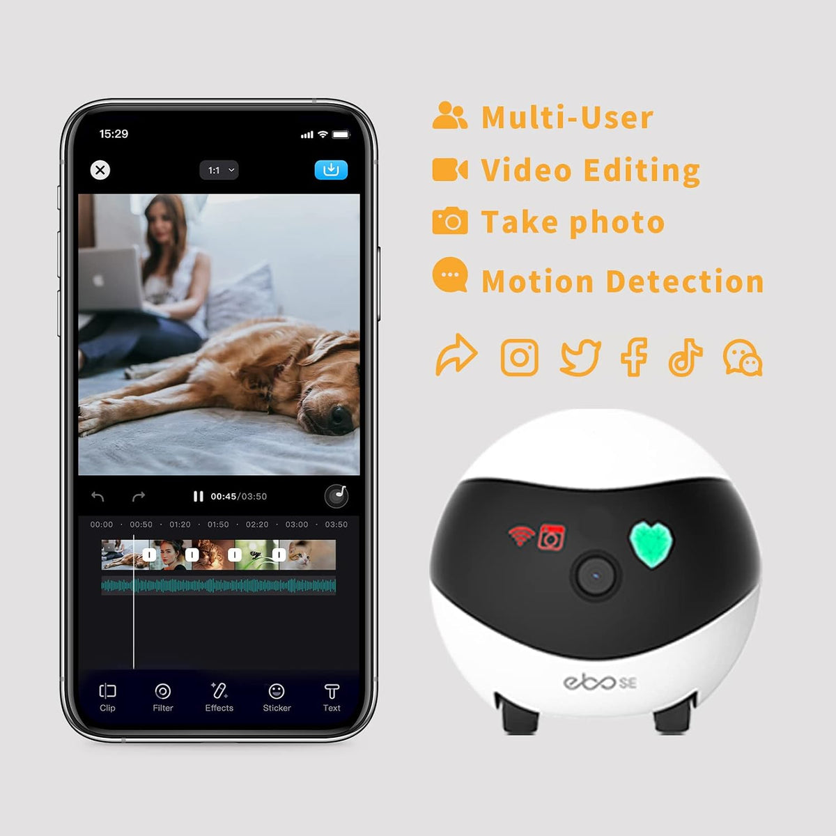 Enabot EBO SE Robot doméstico con cámara: 1080P Mobile FamilyBot Compañero para mascotas