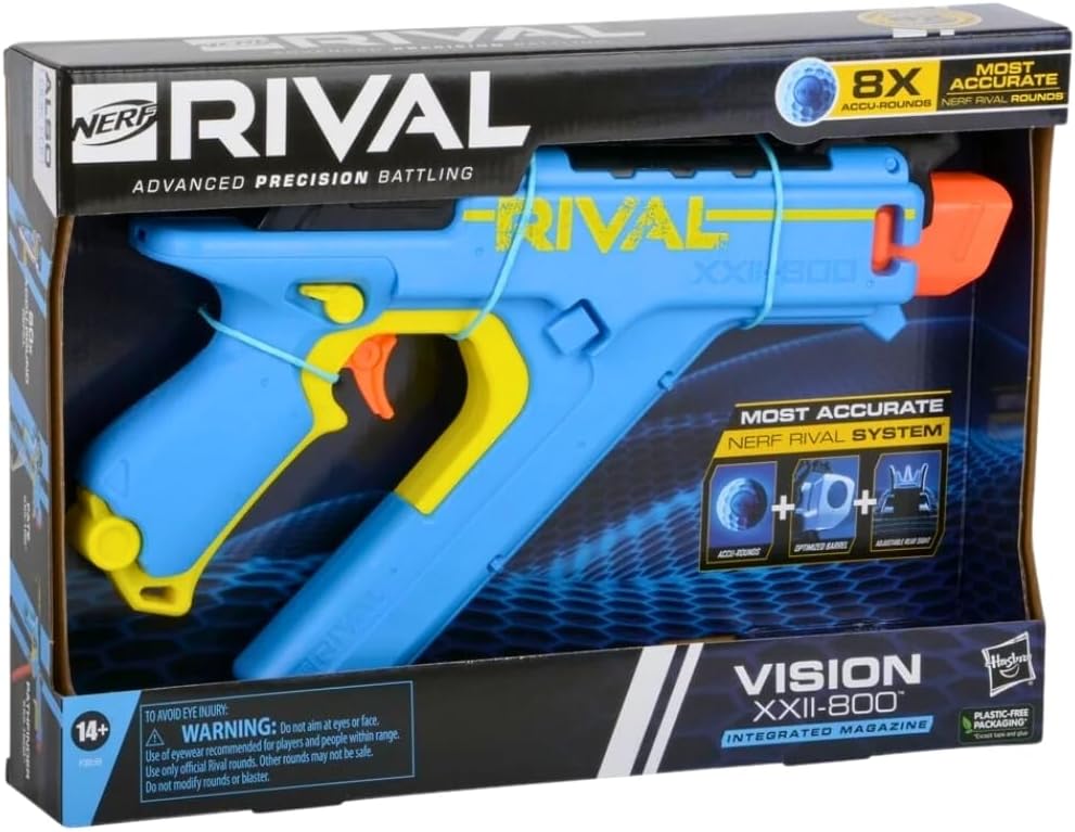 NERF Rival Vision XXII-800 Blaster, sistema de rival más preciso, vista ajustable, cargador integrado, 8 rondas rivales