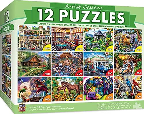 MasterPieces Paquete de 12 Rompecabezas para Adultos, Familia o Niños - Paquete de 12 Rompecabezas de la Galería de Artistas - Rompecabezas de 500, 300 y 100 Piezas