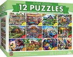 MasterPieces Paquete de 12 Rompecabezas para Adultos, Familia o Niños - Paquete de 12 Rompecabezas de la Galería de Artistas - Rompecabezas de 500, 300 y 100 Piezas