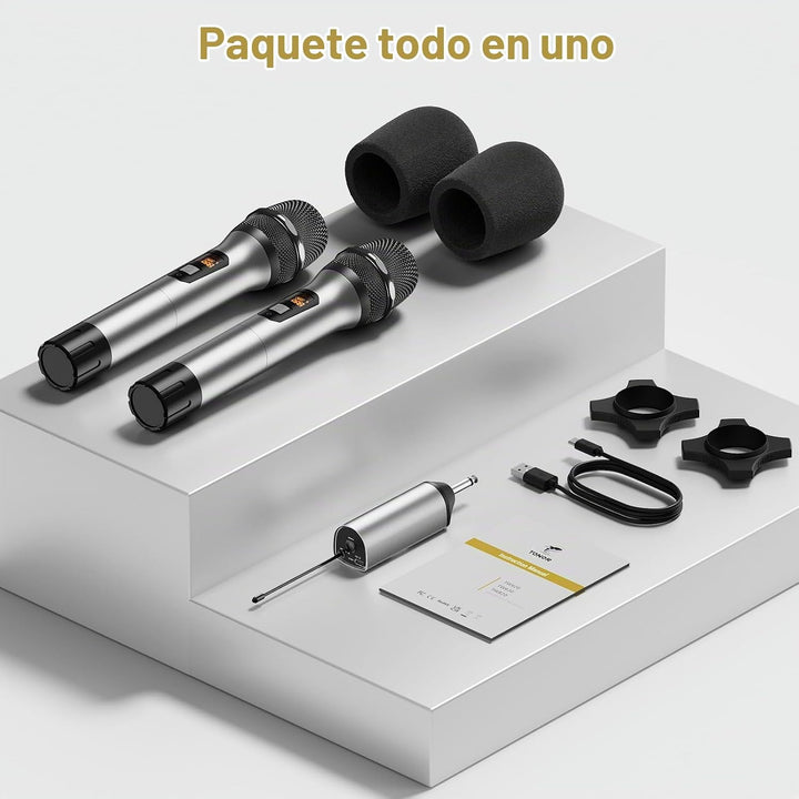 Micrófonos inalámbricos TONOR, micrófono de karaoke UHF con recepto...