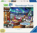Ravensburger - Northern Lights - Rompecabezas de 500 piezas de gran formato - Impresionante, audaz y vívida imagen del fenómeno - Cabaña cálida junto a la chimenea - Calidad premium - Rompecabezas