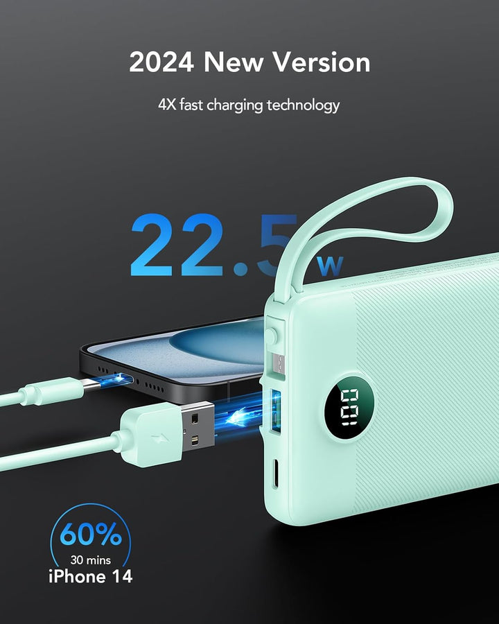 VRURC Cargador portátil con cables para iPhone, Banco de energía US...