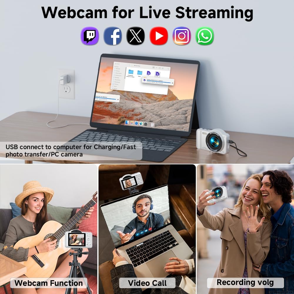 Cámara digital, 4K WiFi 75MP cámara dual apuntar y disparar cámara...