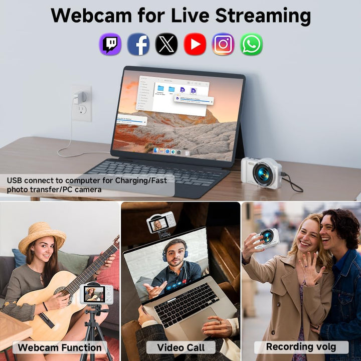 Cámara digital, 4K WiFi 75MP cámara dual apuntar y disparar cámara...