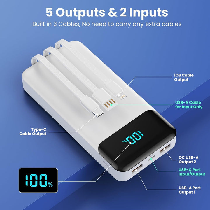 Banco de Energía Cargador Portátil 40800mAh con 3 Cables Integrados...
