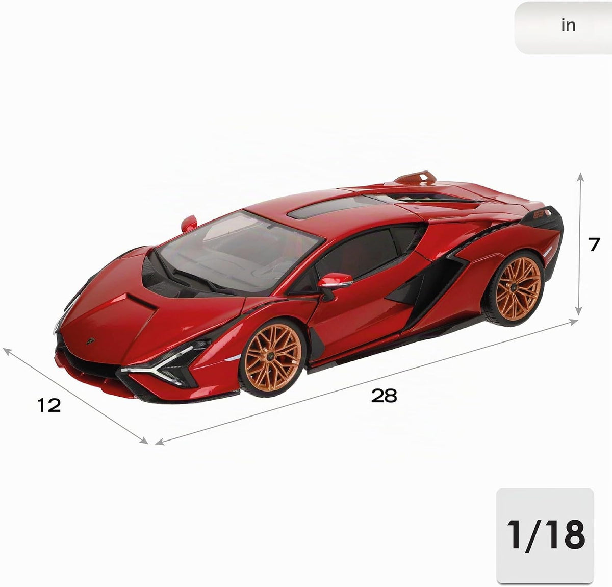 Lamborghini Sian FKP 37 Rojo con ruedas de cobre 118 Modelo de automóvil fundido a presión por Bburago 11046 TY-18-11046R