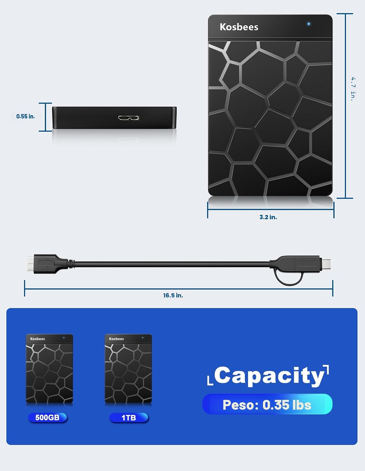 Kosbees - Discos duros externos de 1 TB, disco duro portátil para W...