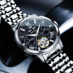 OLEVS Reloj automático para hombre de lujo en acero inoxidable con esqueleto y diamantes