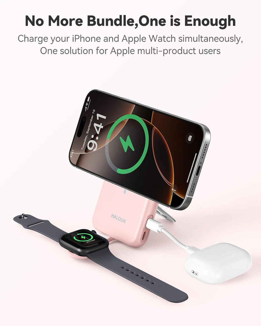 Cargador portátil magnético para iPhone y Apple Watch, banco de ene...