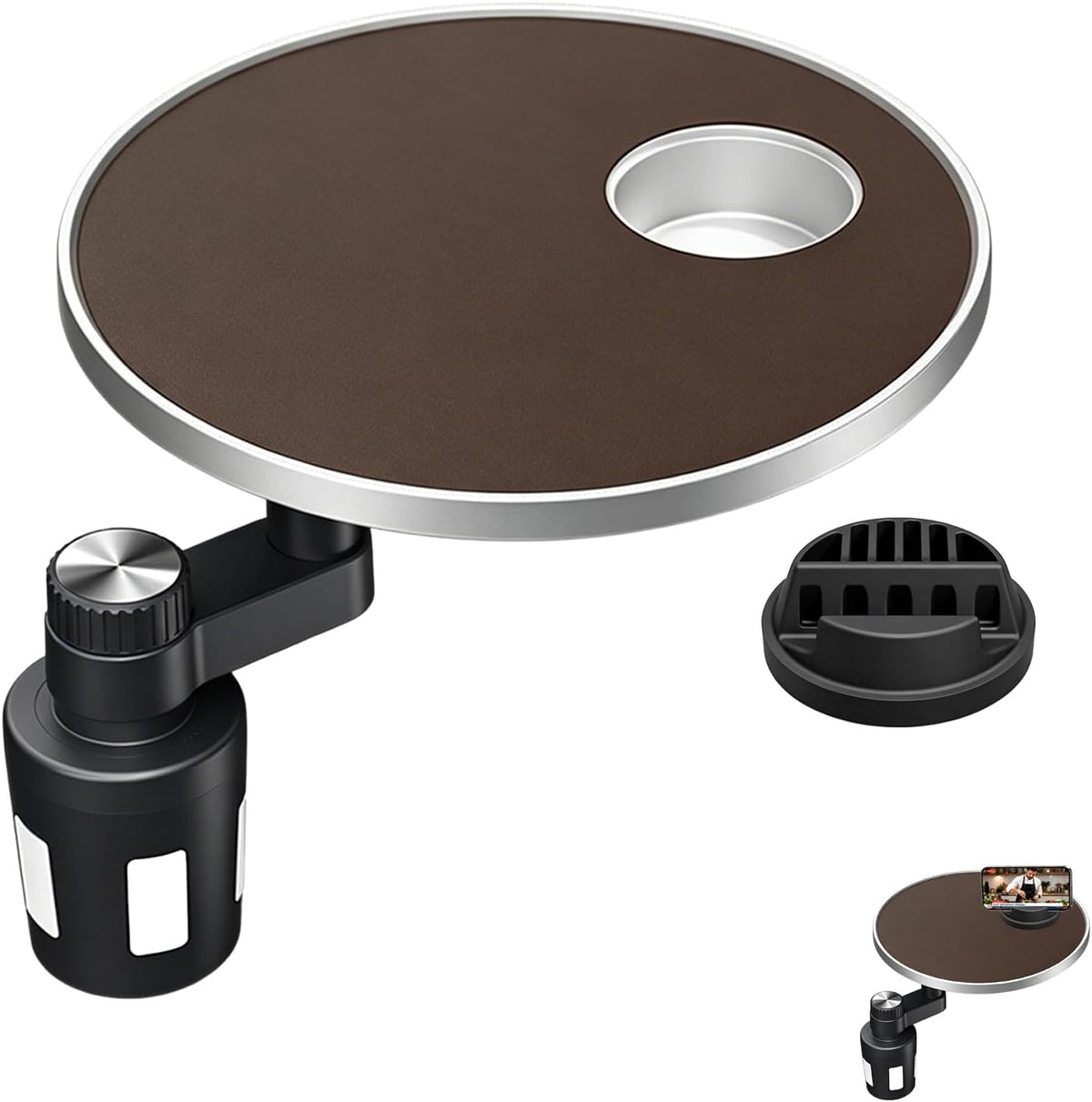 Bandeja y portavasos para automóvil, escritorio giratorio de 360° para computadora portátil, bandeja para volante, mesa de bandeja de comida para automóvil para comer, soporte automático para