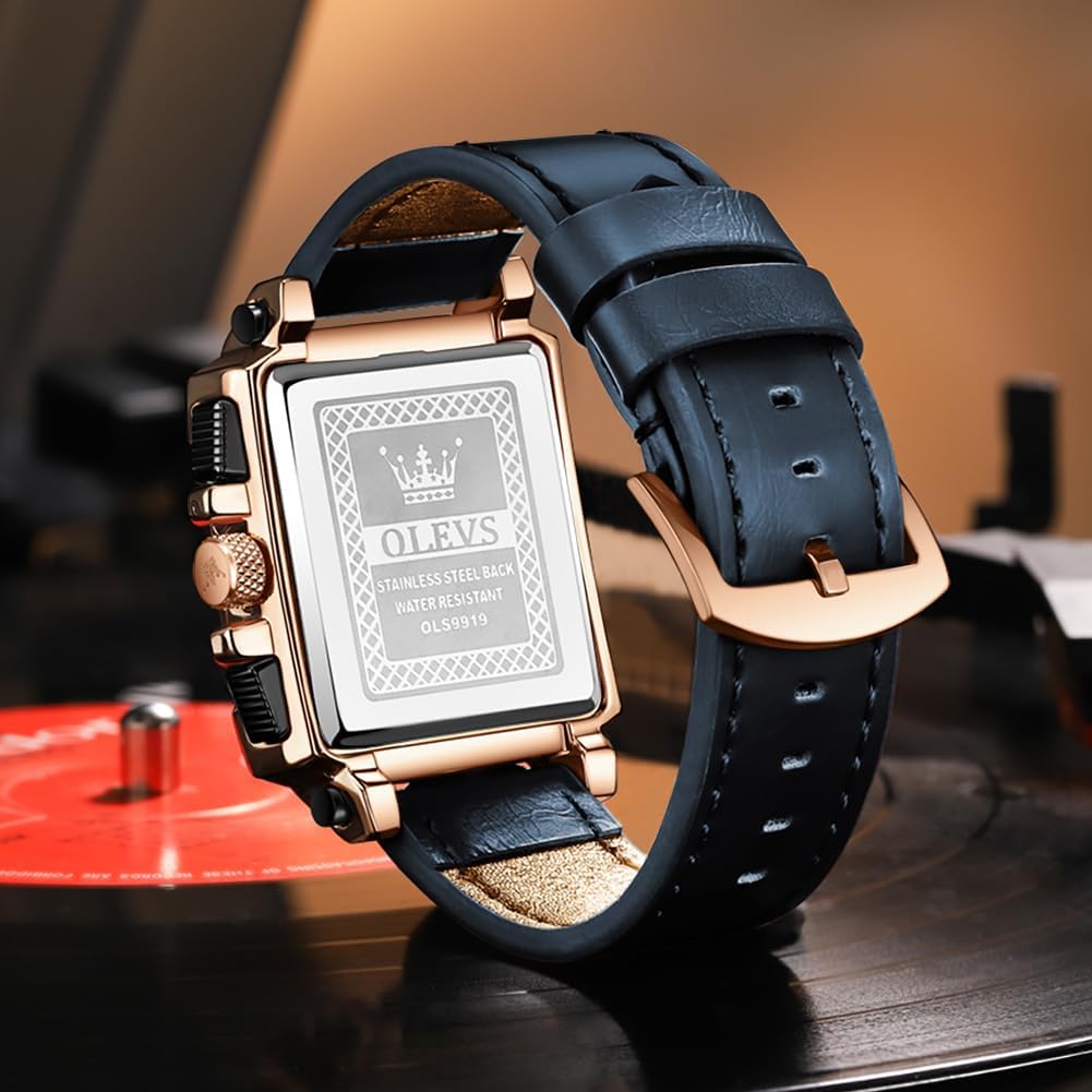 OLEVS Relojes para Hombre Cuadrados de Cuarzo Piel Impresión Fresca Resistente al Agua Moda Casual
