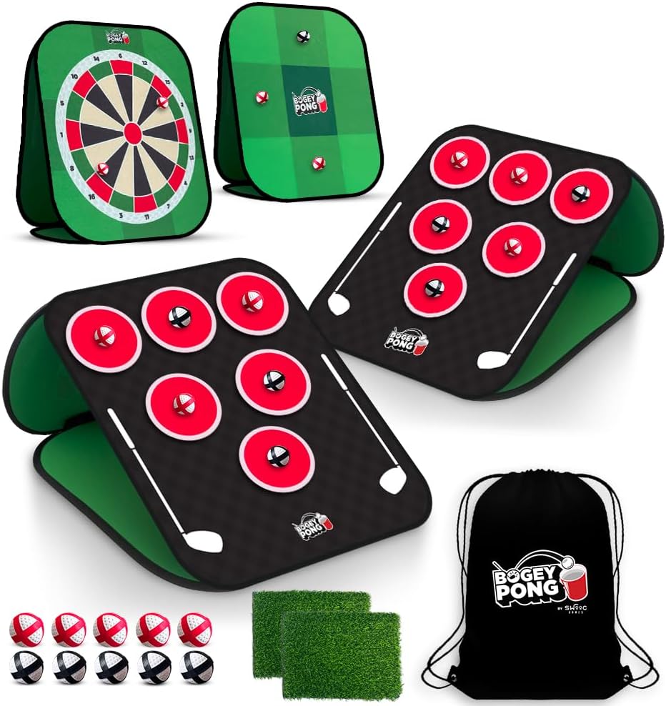 Swooc Games® – Bogey Pong™ | Juego de golf 3 en 1 con dardos y Tic Tac Toe | Retire los discos para jugar al golf Pong | astillado de golf de patio | Juegos de golf en el patio trasero para adultos