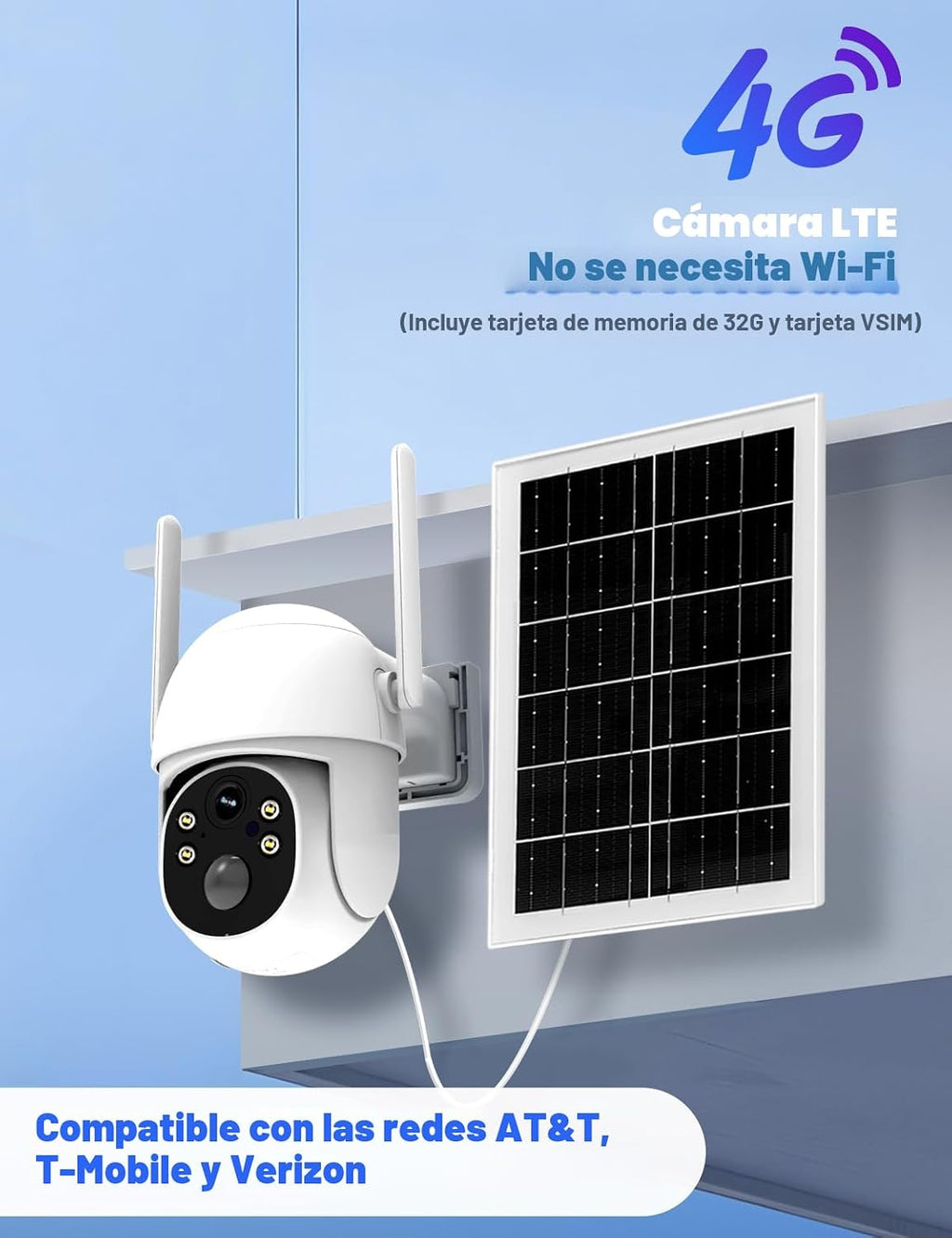 Cámara de seguridad solar celular 4G MOES, no necesita WiFi, datos gratis de por vida