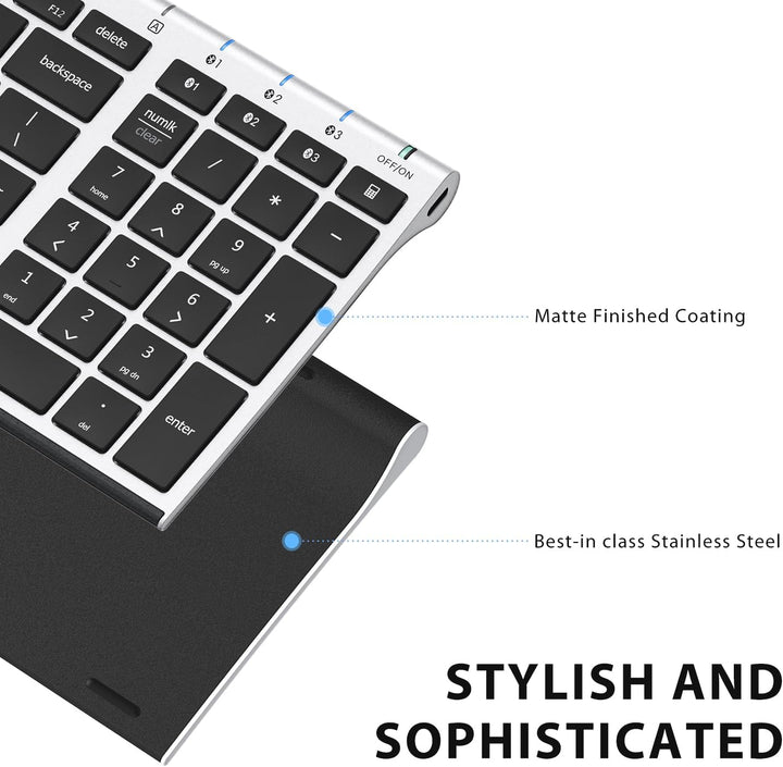 iClever BK10 - Teclado Bluetooth, inalámbrico, recargable, ultra de...